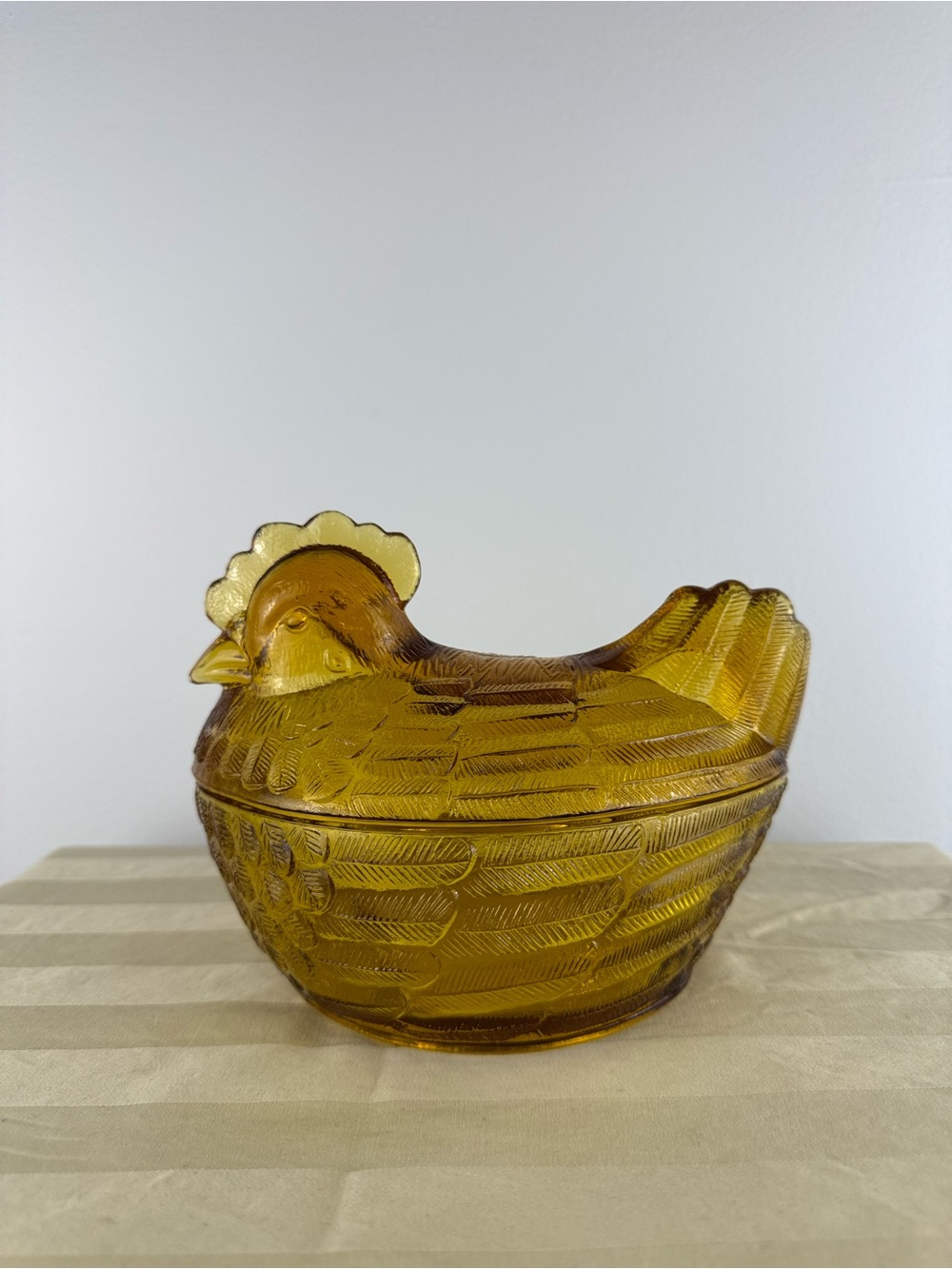 Amber Glass Hen on the Nest Candy Dish - Decorative Covered Bowl